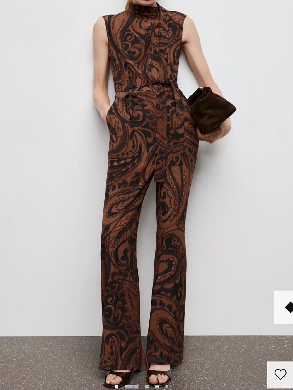 Mango Brown and Black PAISLEY-PRINT JUMPSUIT WITH BELT 1319